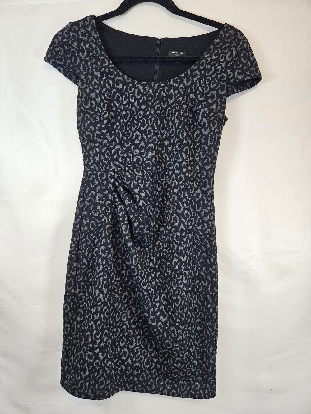 Ann Taylor Black and Gray Leopard-Print Midi Dress Business Casual Date Night